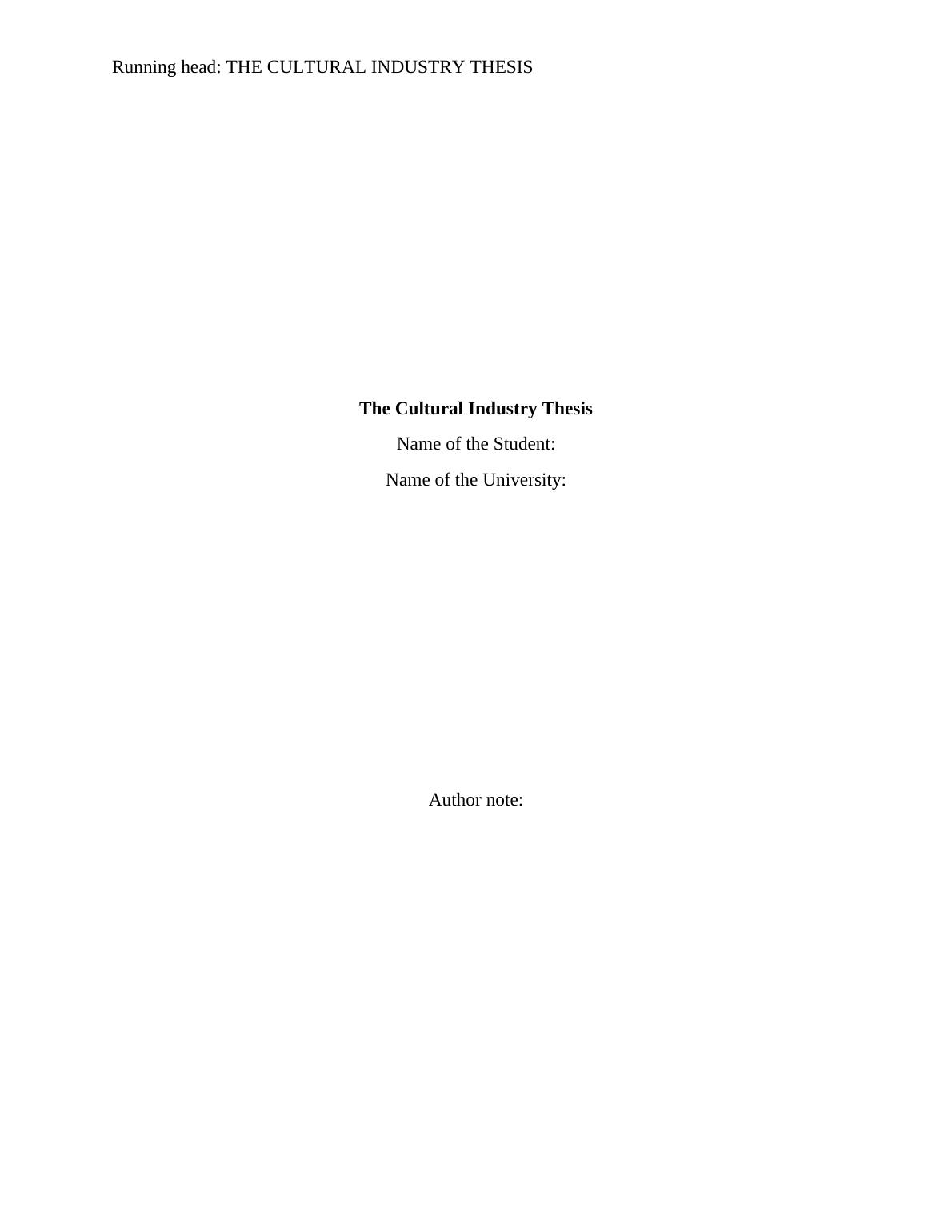 arts and cultural management thesis