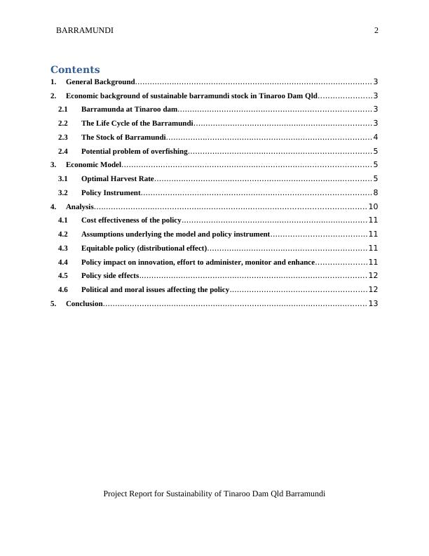 Project Report for Sustainability of Tinaroo Dam Qld Barramundi 2022