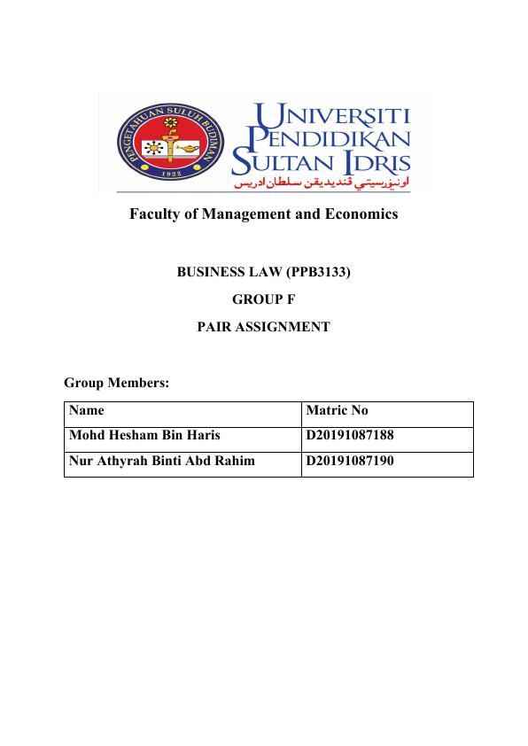 BUSINESS LAW (PPB3133) GROUP F PAIR ASSIGNMENT_1
