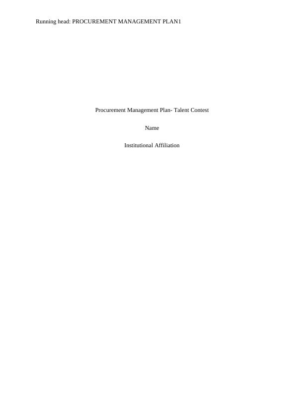 Procurement Management Plan Assignment_1