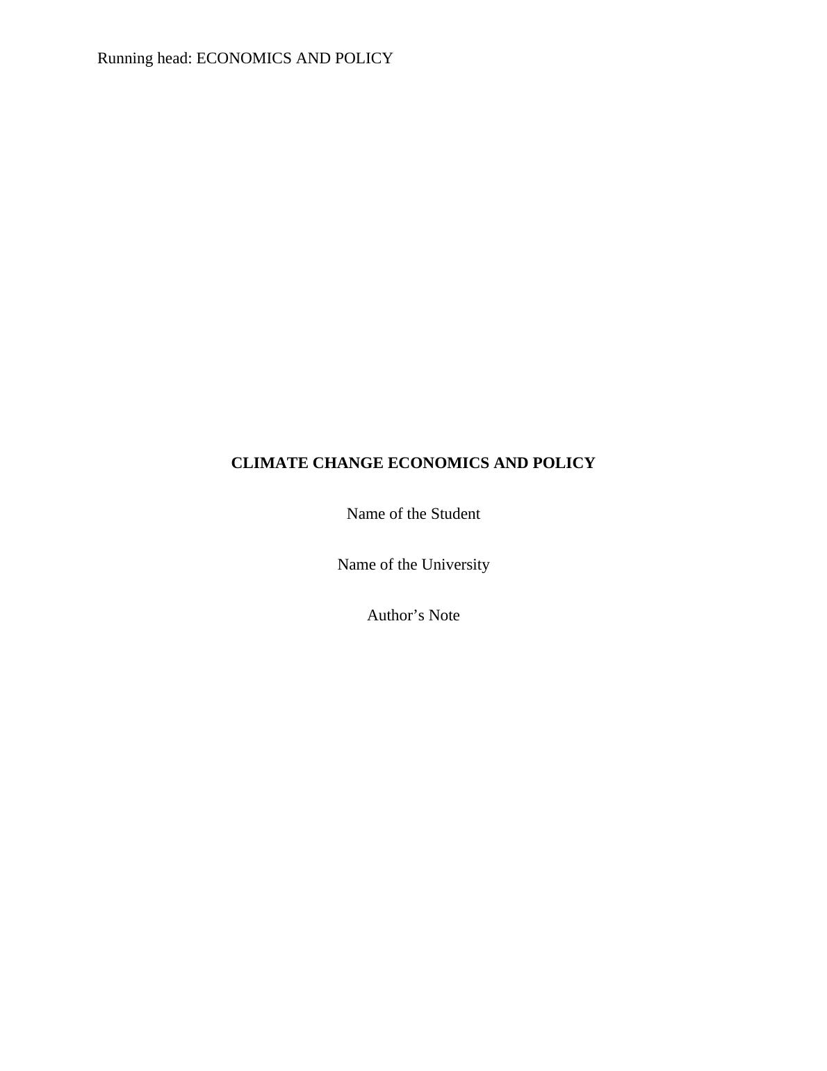 Climate Change Economics and Policy - Assignment_1