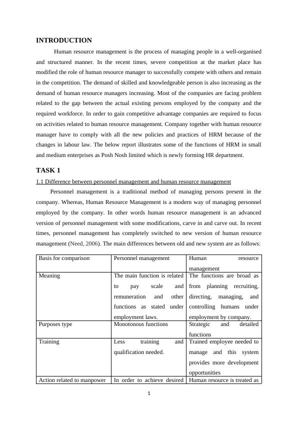 Report On Posh Nosh Limited - Functions Of Human Resource Management_3