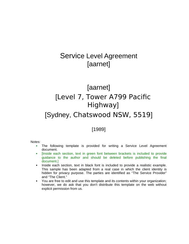Service Level Agreement - Assignment_1