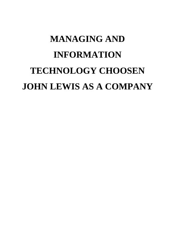 Managing and Information Technology: Competitive Environment and Innovative Ideas for John Lewis_1