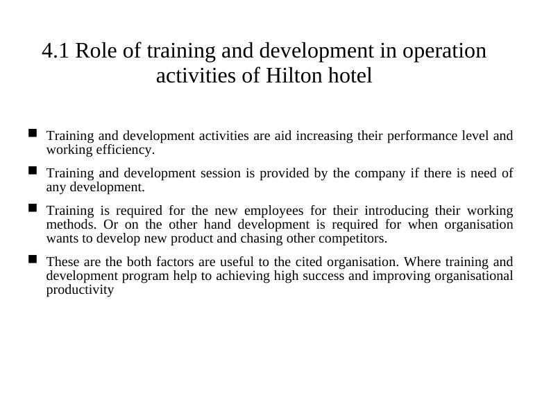 Analyzing Training & Development Role in Hilton Hotel