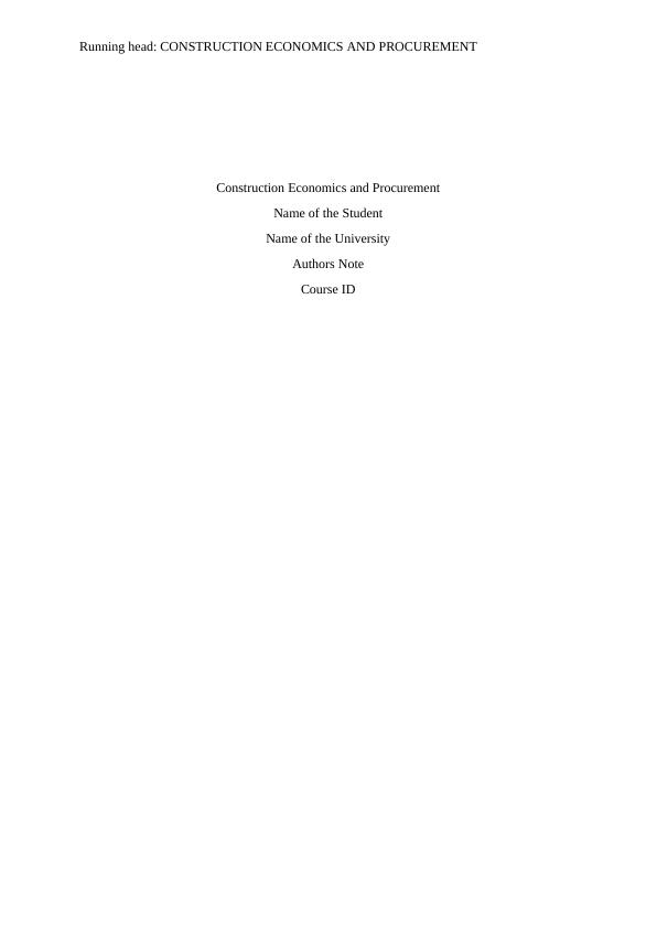 Construction Economics and Procurement Assignment_1
