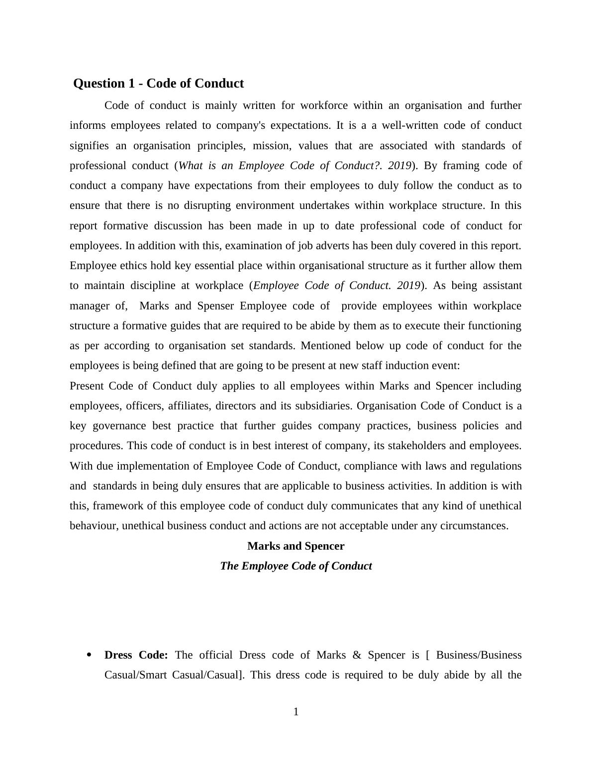 Employee Code of Conduct at Marks and Spencer