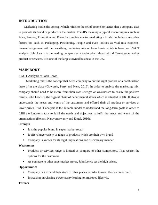 The marketing mix at John Lewis