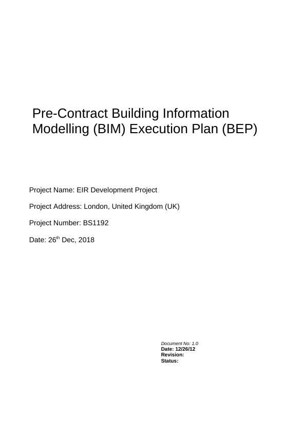 Pre-Contract Building Information Modelling (BIM) Execution Plan (BEP)_1