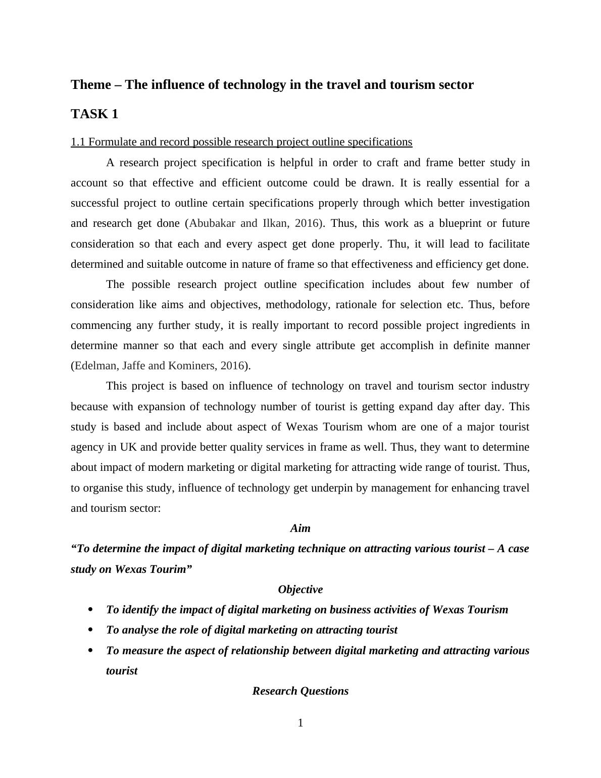Technology in Travel and Tourism Sector : Research Project_4