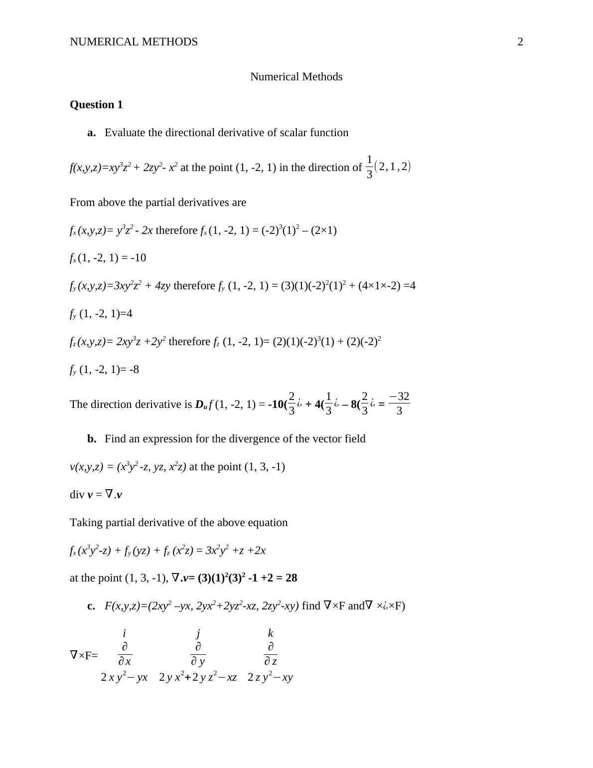 Assignment On Numerical Methods