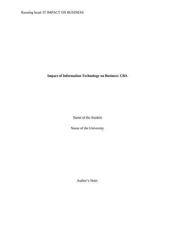 Impact of Information Technology on Business: CBA_1