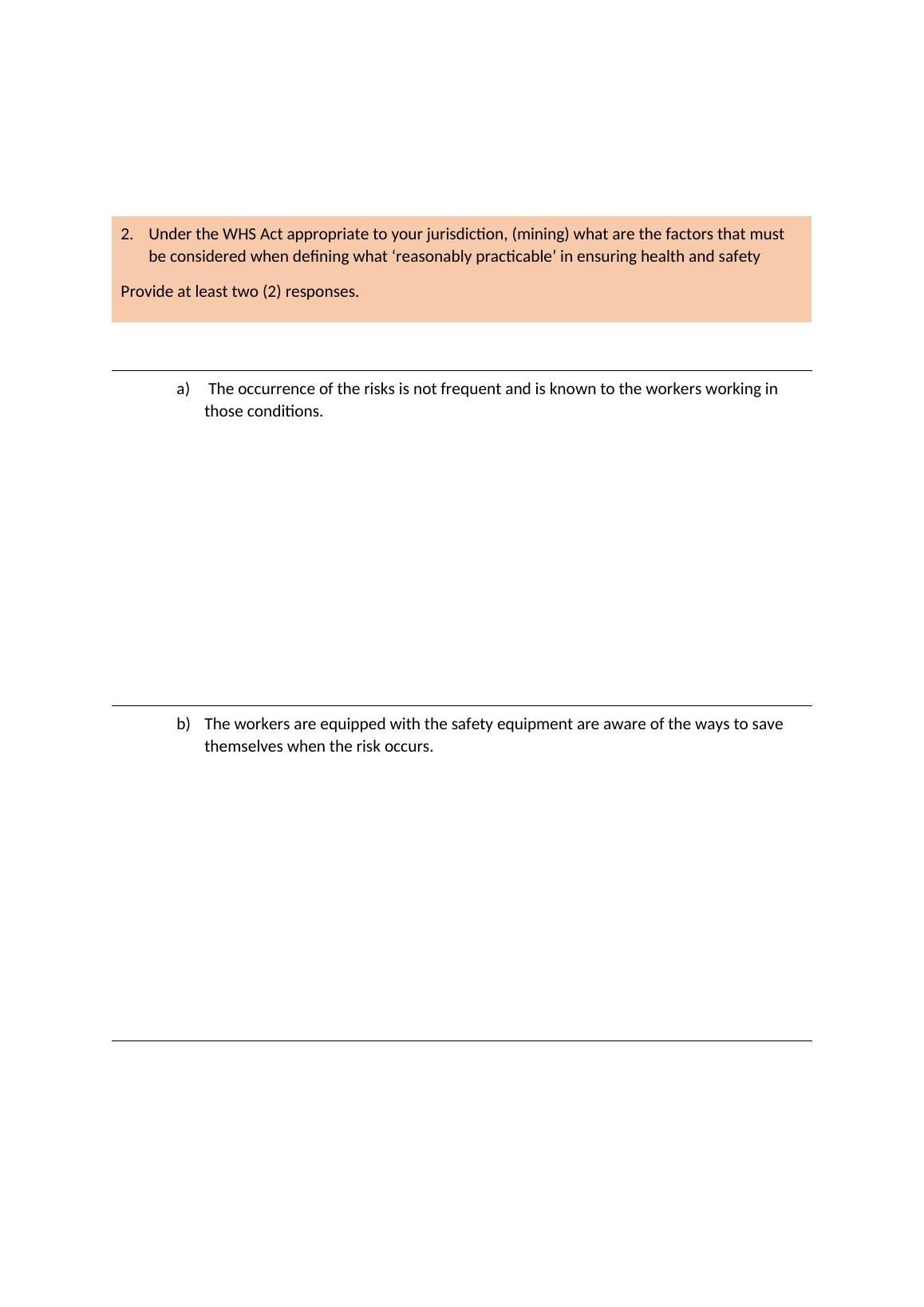 Work Health and Safety Short Questions.