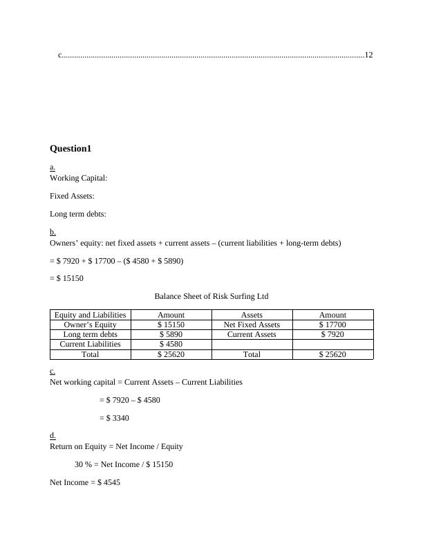 Finance for Business (Tutorial Questions )