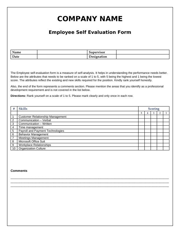 Employee Self Evaluation Form 2022