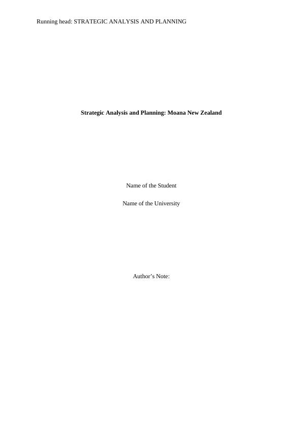 Strategic Analysis and Planning: Moana New Zealand_1