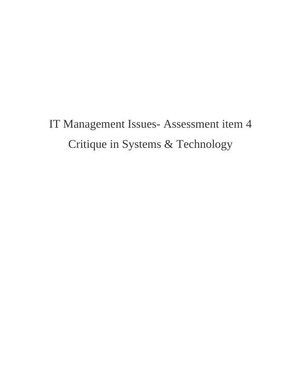IT Management Issues in System and Technology : Report_1