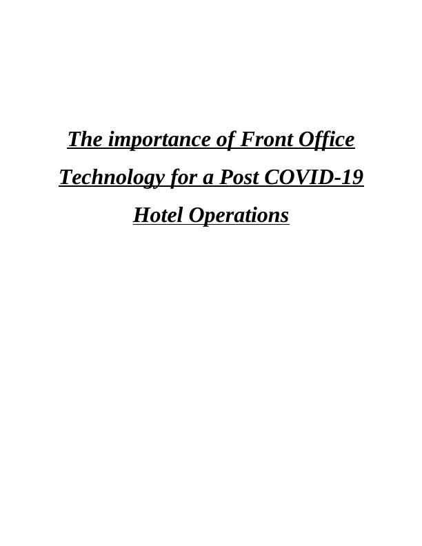 Importance of Front Office Technology for Post COVID19 Hotel Operations