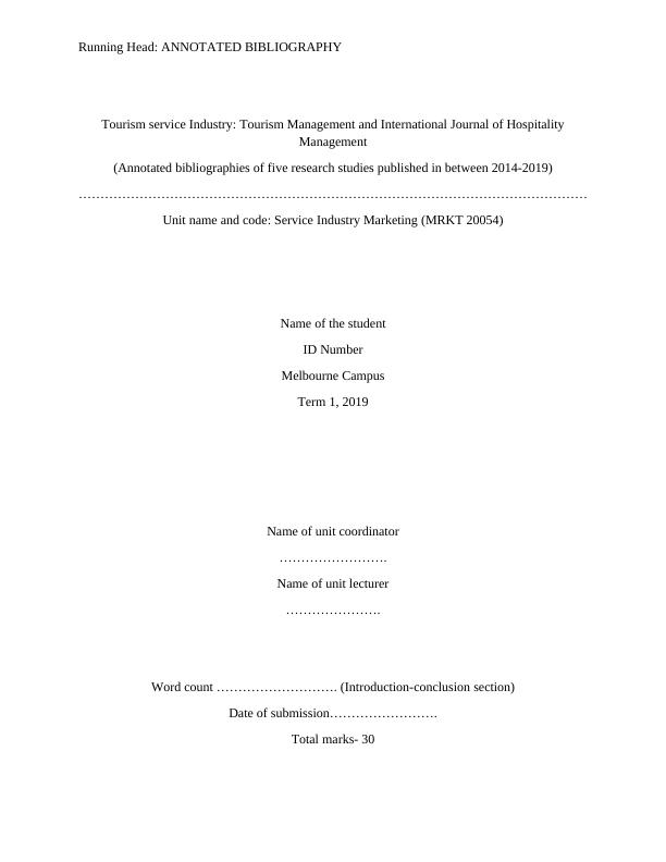 Annotated Bibliography on Tourism Management and Hospitality Management_1