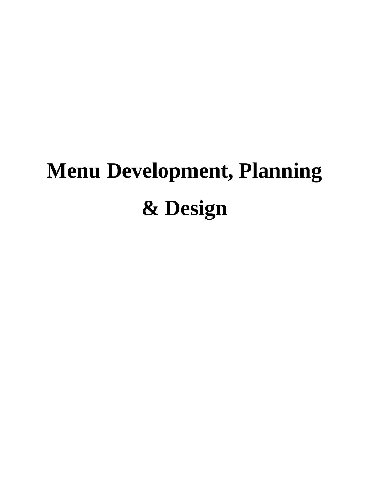 Menu Development, Planning & Design