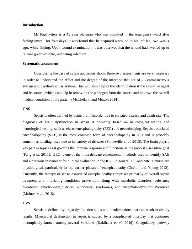 SEPSIS: Case Study | Desklib