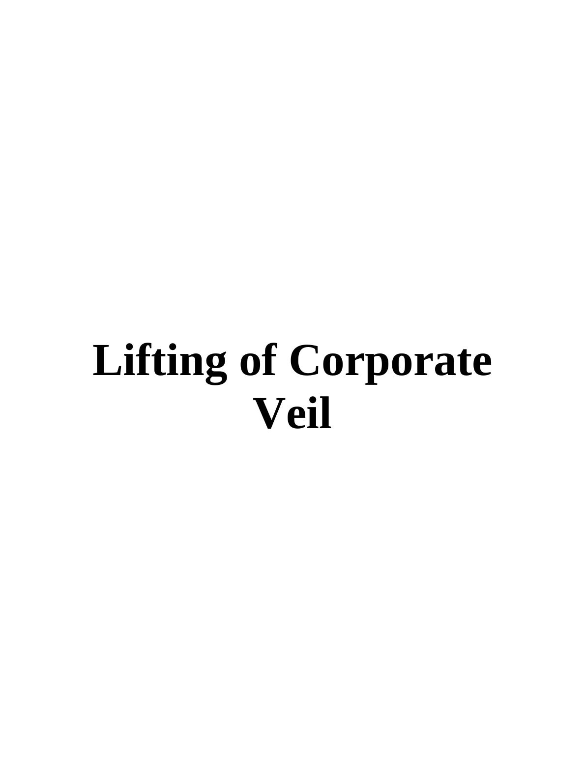 Lifting of Corporate Veil Assignment PDF