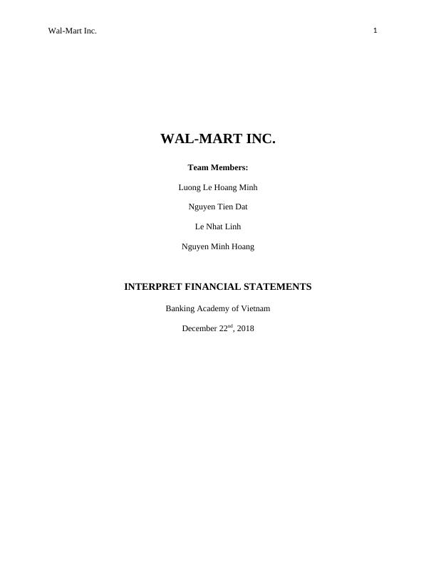 INTERPRET FINANCIAL STATEMENTS ANALYSIS WALMART'S FINANCIAL STATEMENTS_1