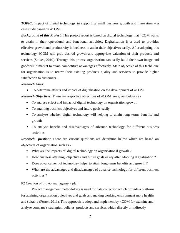 Project Report on Digital Technology for Business : 4COM Organisation_4