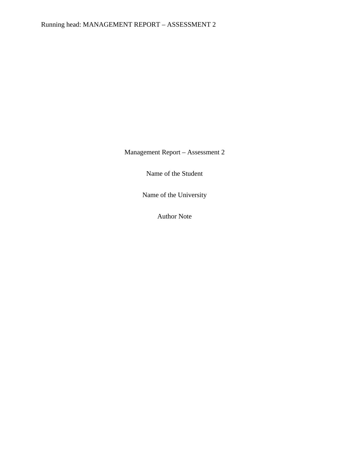 Assignment | Assessment Management Report_1