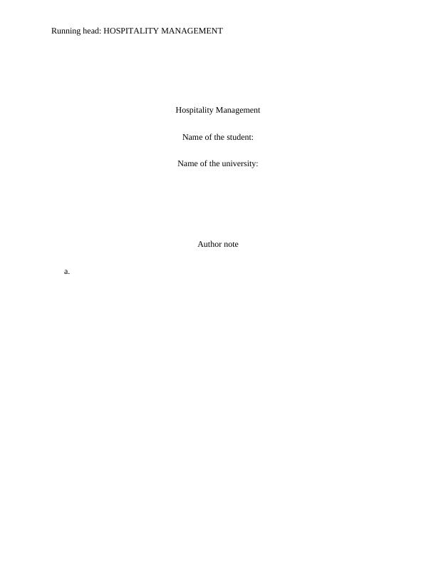 Hospitality Management- Assignment_1