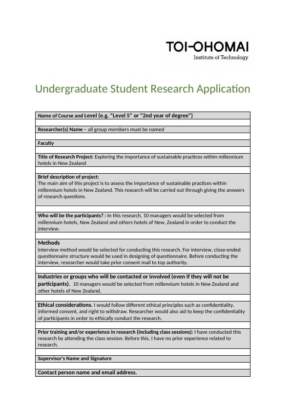 Undergraduate Student Research Application Name of Course and_1