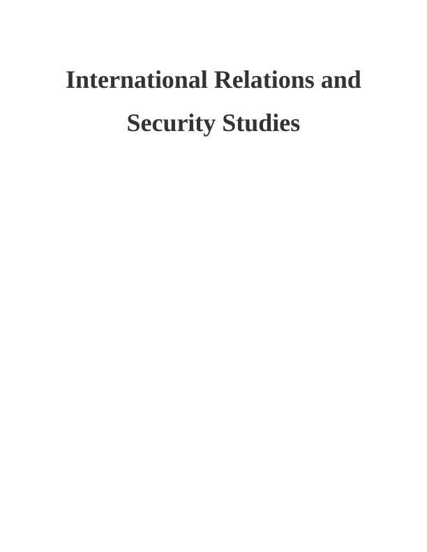 International Relations and Security Studies - Assignment_1