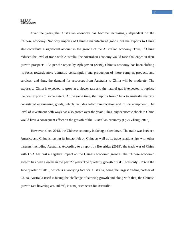 Essay on ‘impact of a fall in the rate of growth of the Chinese economy on macroeconomic conditions in Australia’ 2022_3