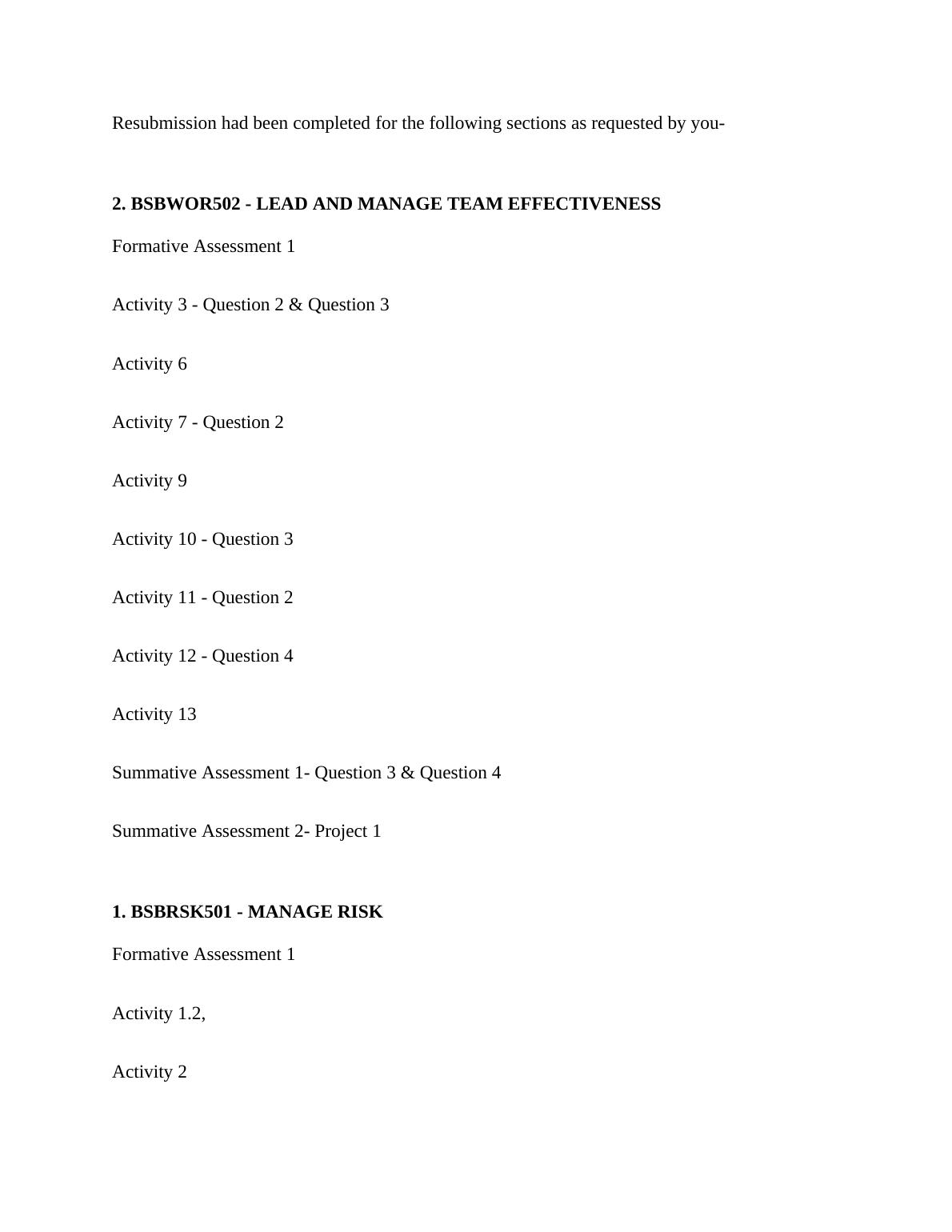 Lead and Manage Team Effectiveness assessment 2022