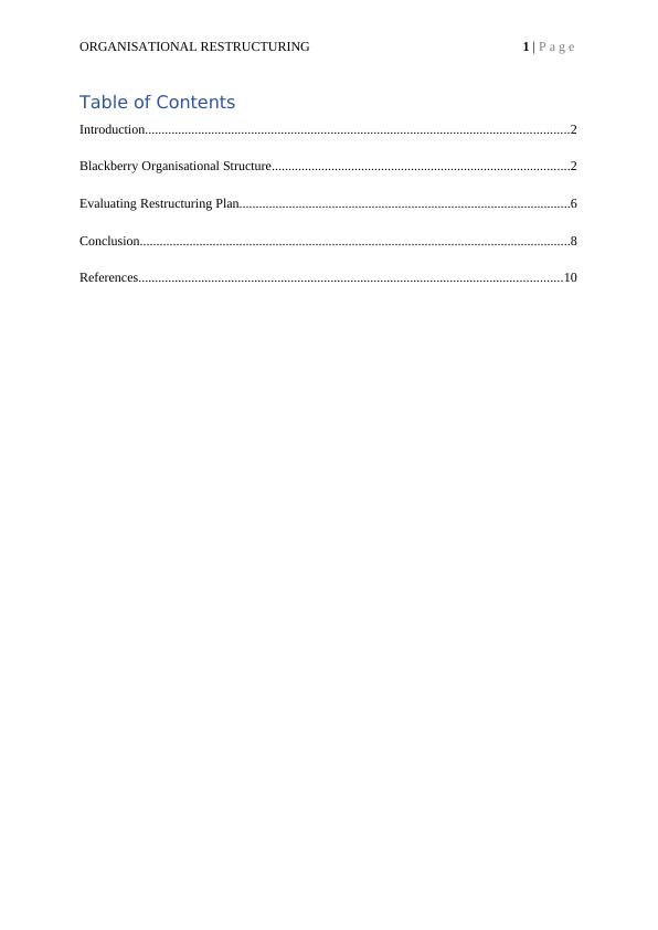 Organisational Restructuring Assignment Report