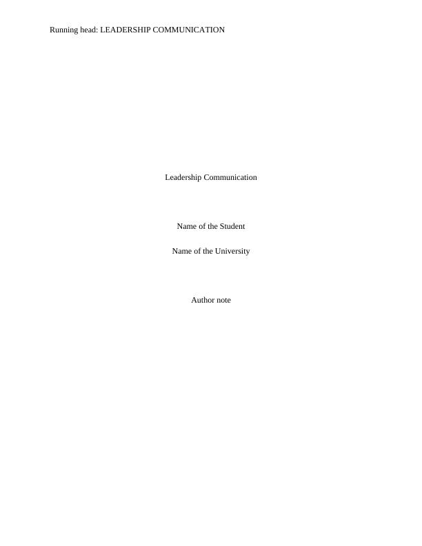 Leadership Communication | Communication Contexts Assignment_1