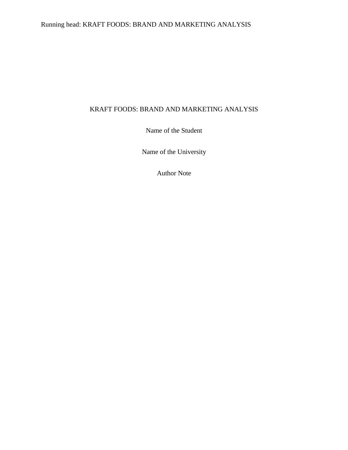 Kraft Foods Brand and Marketing Analysis Desklib