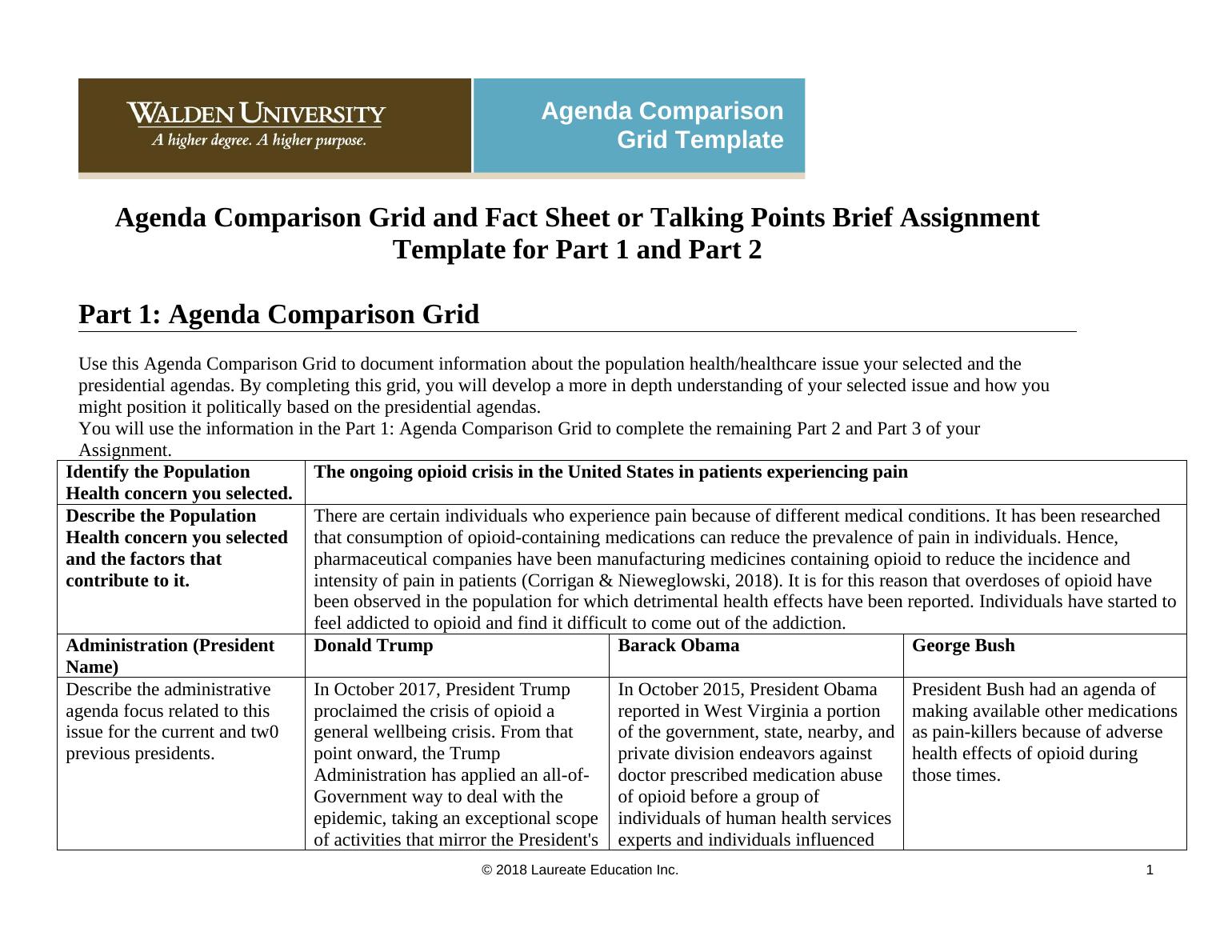 Agenda Comparison Grid and Fact Sheet or Talking