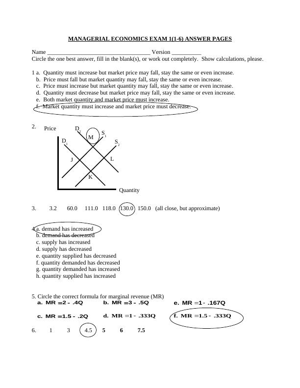 ANALYSIS OF MANAGERIAL ECONOMICS EXAM 1(1-6) ANSWER PAGES_1