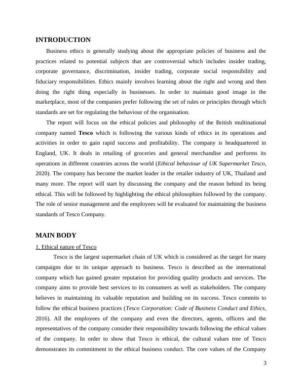 Ethical Nature of Tesco Business Ethics