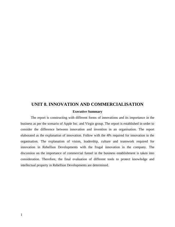 unit 8 Innovation and Commercialisation - Assignment Solution_1