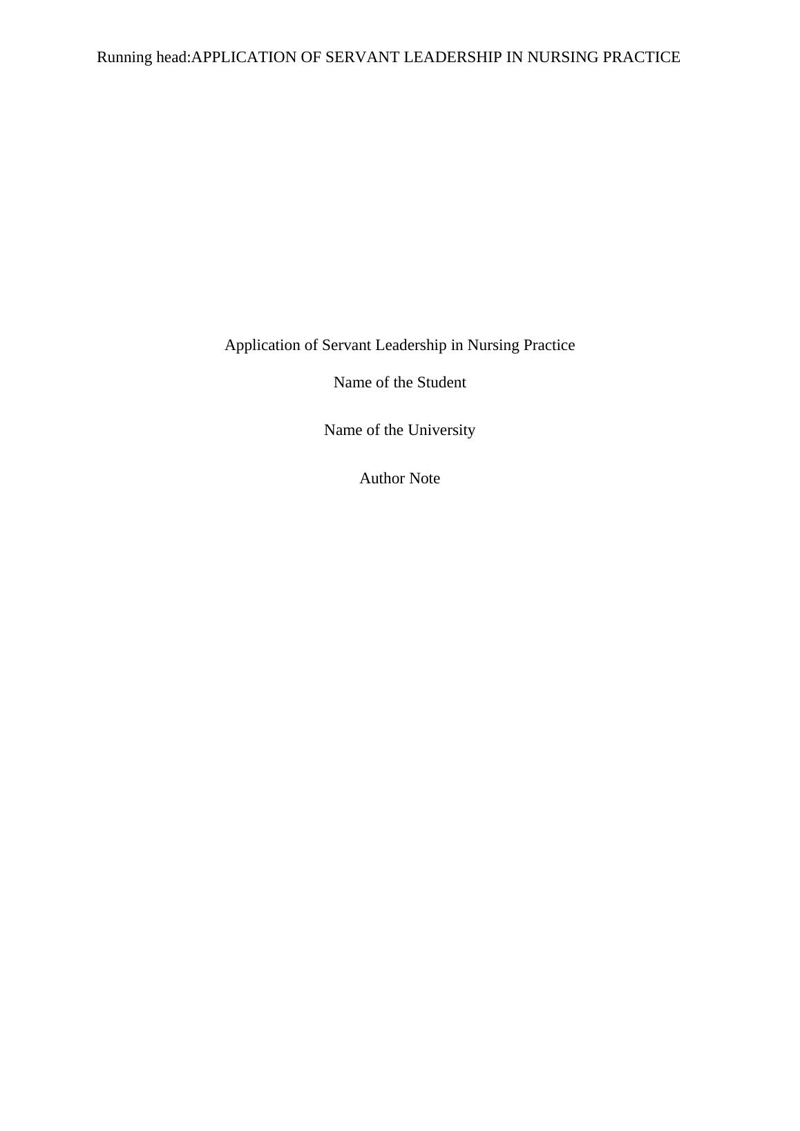 Application of Servant Leadership in Nursing Practice_1