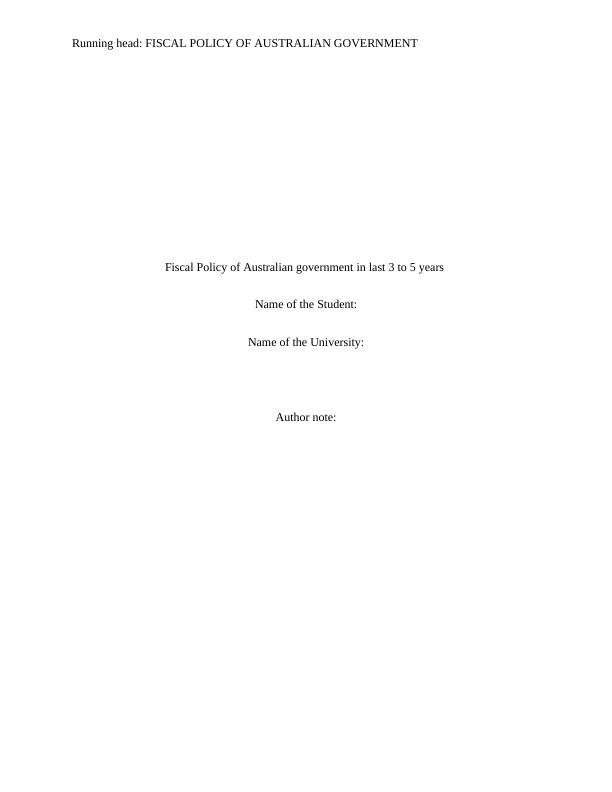 Report on Fiscal Policy of Australian Government_1