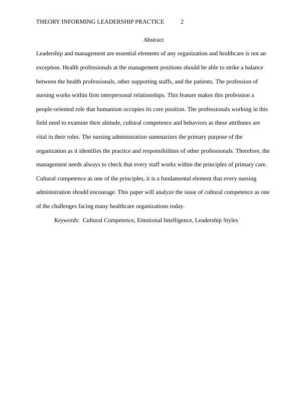 Paper on Nursing Leadership and Management_2