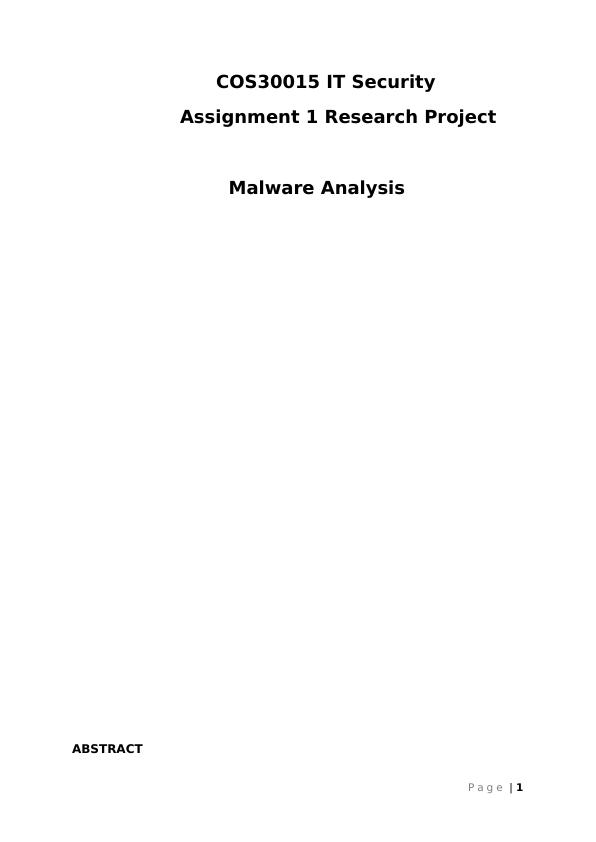 COS30015 IT Security :  Malware Analysis_1