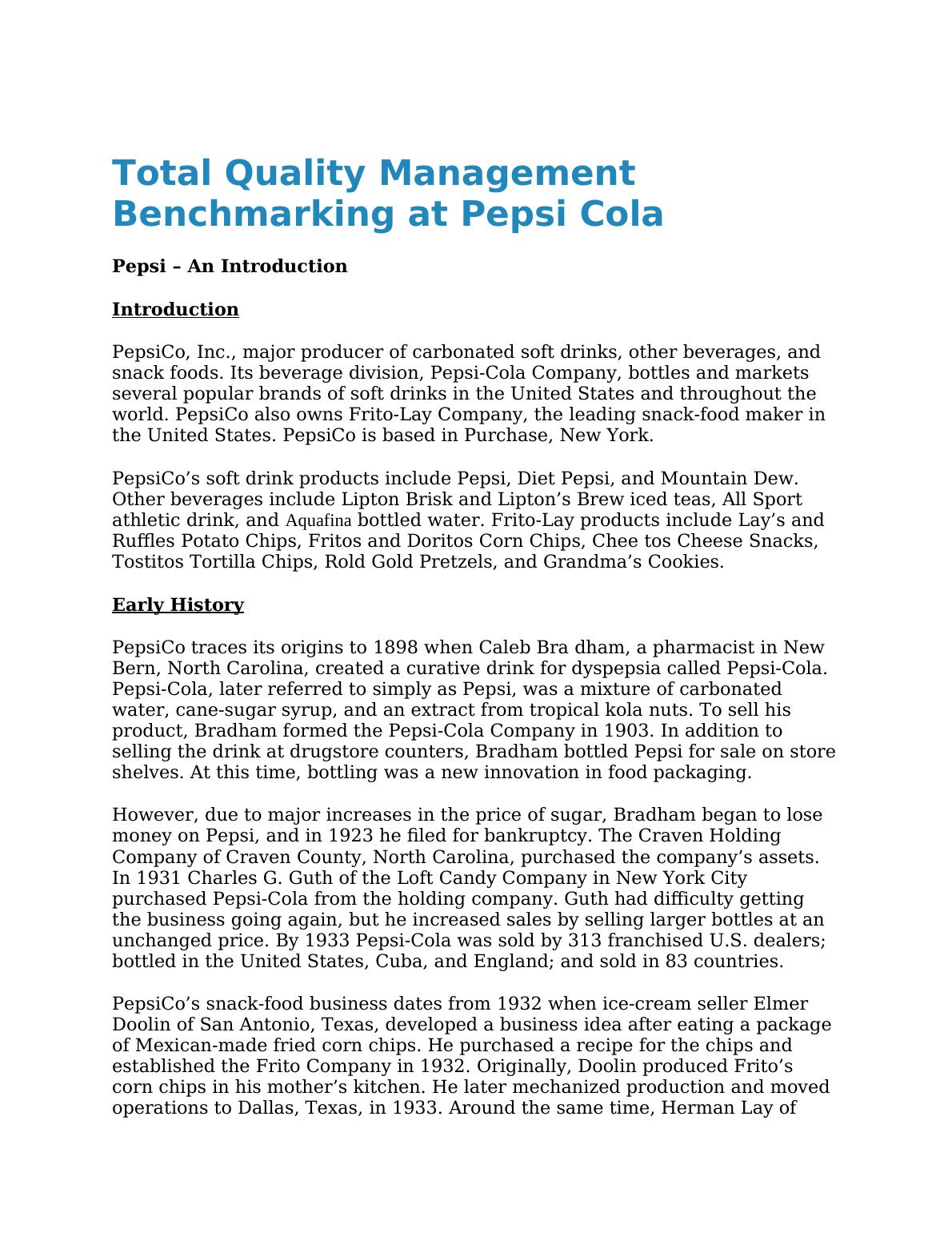 Total Quality Management Benchmarking at Pepsi Cola PDF_1