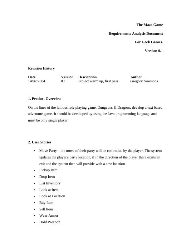 The Maze Game - Requirements Analysis Document_1