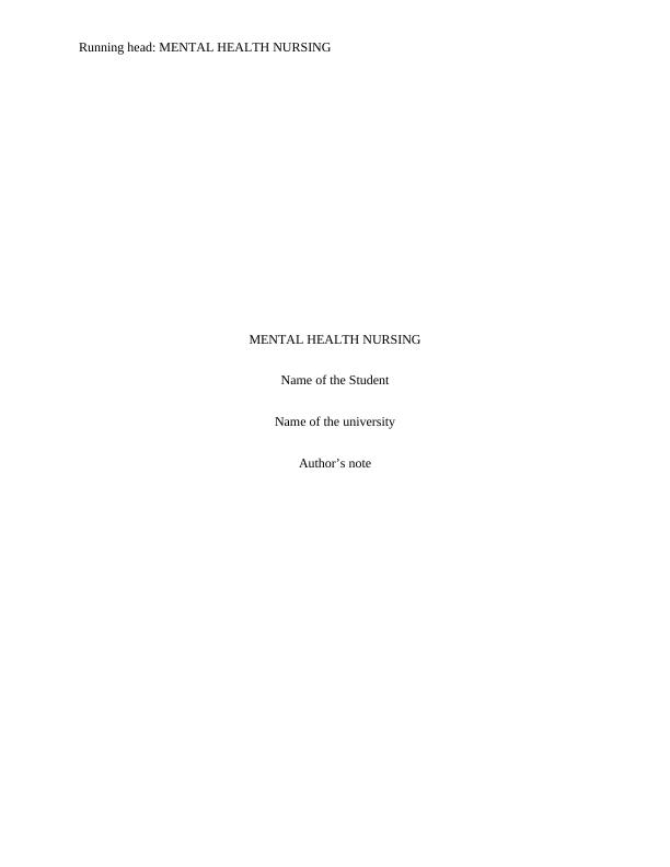 Mental Health Nursing Assignments_1