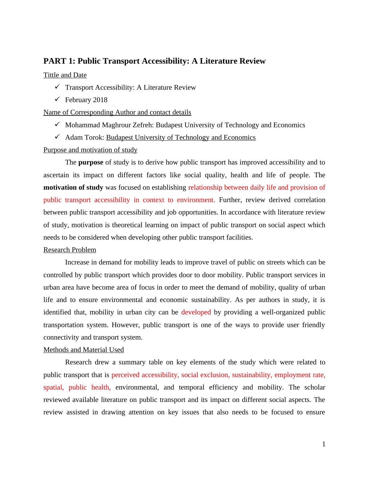 public transport accessibility a literature review