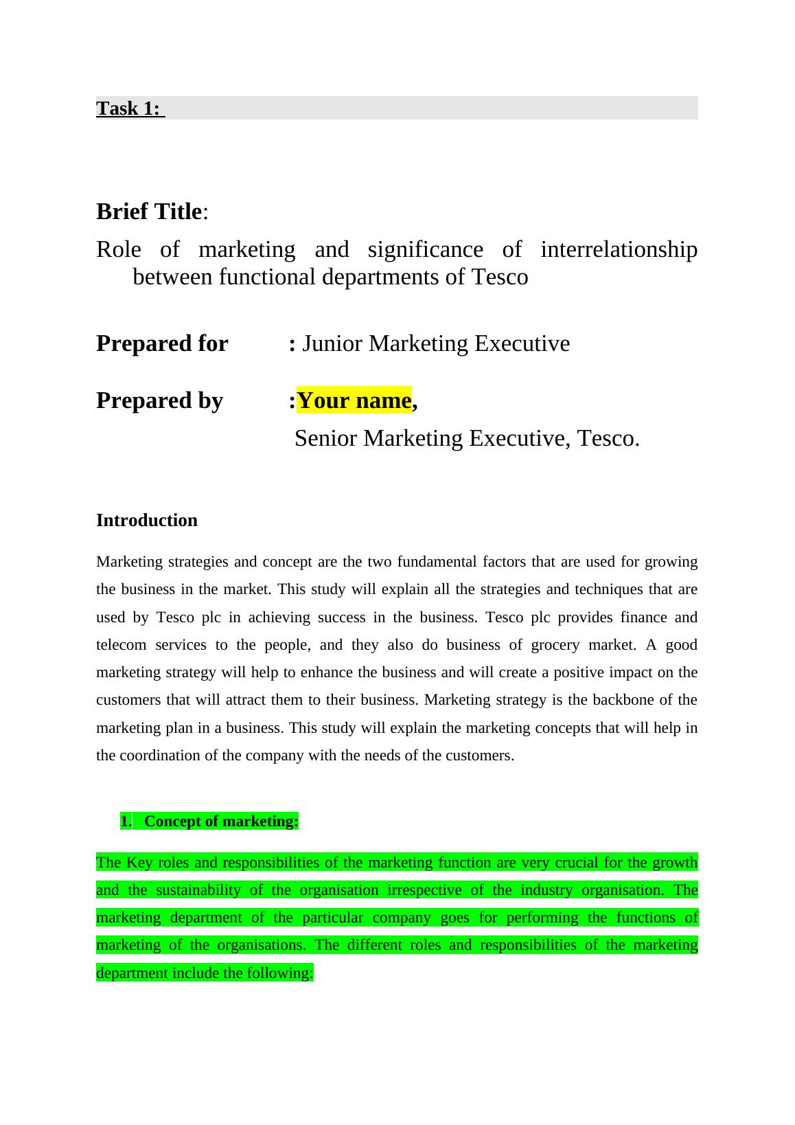 Report On Marketing Strategy - Tesco